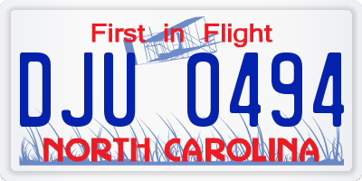 NC license plate DJU0494