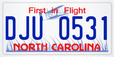 NC license plate DJU0531