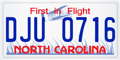 NC license plate DJU0716