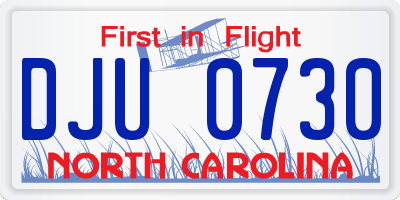 NC license plate DJU0730