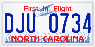 NC license plate DJU0734