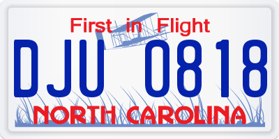 NC license plate DJU0818