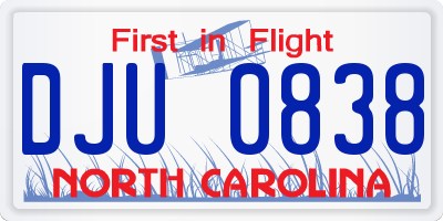 NC license plate DJU0838