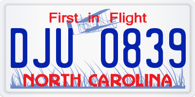 NC license plate DJU0839