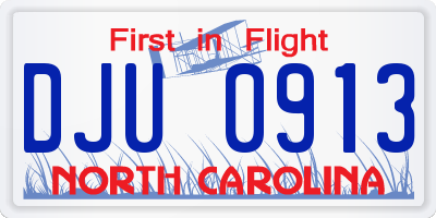 NC license plate DJU0913