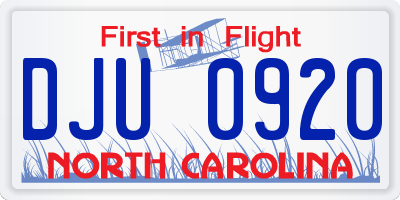 NC license plate DJU0920