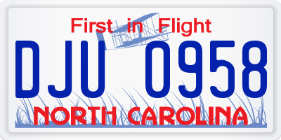 NC license plate DJU0958