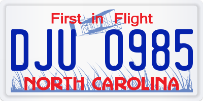 NC license plate DJU0985