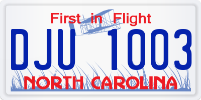 NC license plate DJU1003