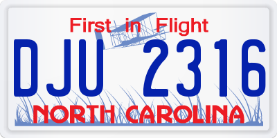 NC license plate DJU2316