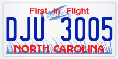 NC license plate DJU3005