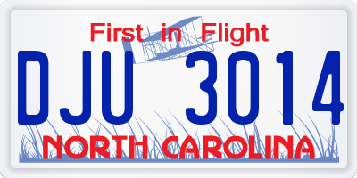 NC license plate DJU3014