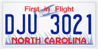 NC license plate DJU3021