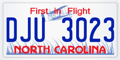 NC license plate DJU3023