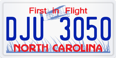 NC license plate DJU3050