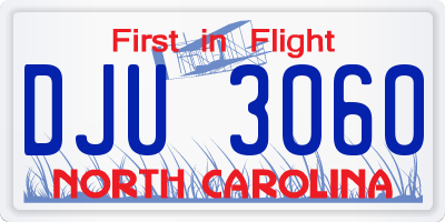 NC license plate DJU3060
