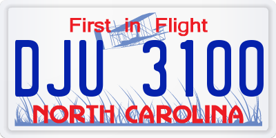 NC license plate DJU3100