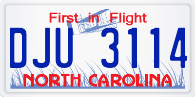 NC license plate DJU3114