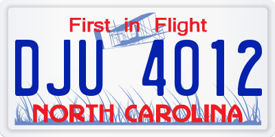 NC license plate DJU4012