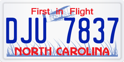 NC license plate DJU7837
