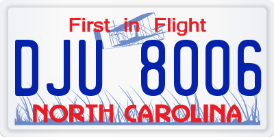 NC license plate DJU8006