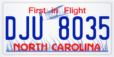NC license plate DJU8035