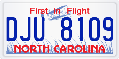 NC license plate DJU8109