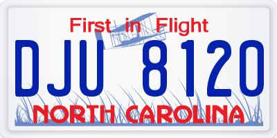 NC license plate DJU8120