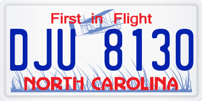 NC license plate DJU8130
