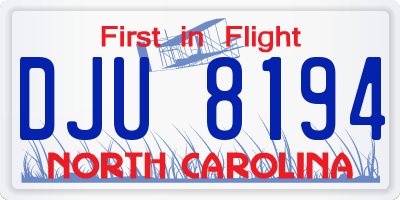 NC license plate DJU8194
