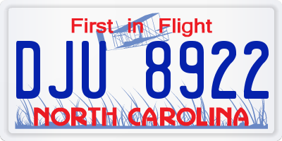 NC license plate DJU8922