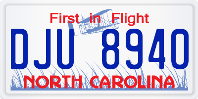 NC license plate DJU8940
