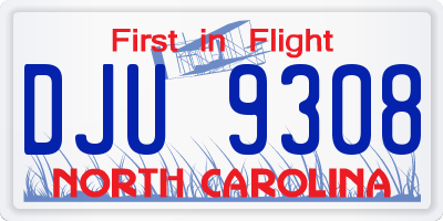 NC license plate DJU9308