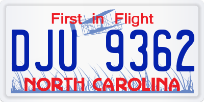 NC license plate DJU9362