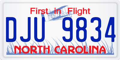 NC license plate DJU9834