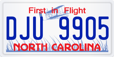 NC license plate DJU9905