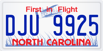 NC license plate DJU9925