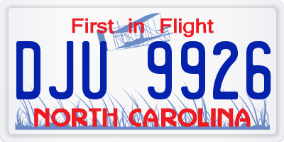 NC license plate DJU9926