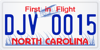 NC license plate DJV0015