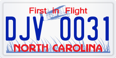 NC license plate DJV0031