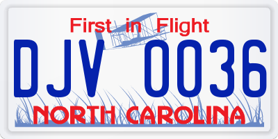 NC license plate DJV0036