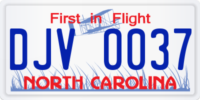 NC license plate DJV0037