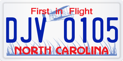 NC license plate DJV0105