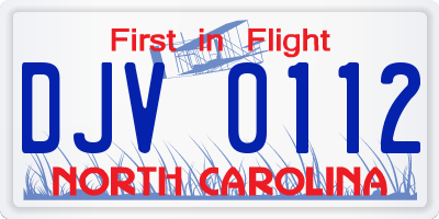 NC license plate DJV0112