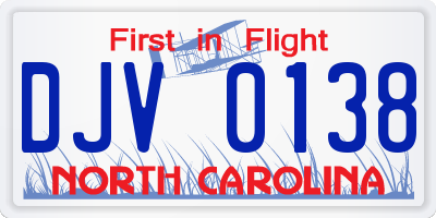 NC license plate DJV0138