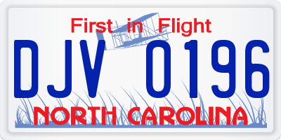 NC license plate DJV0196
