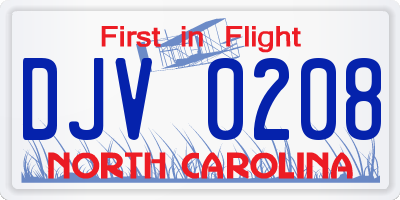 NC license plate DJV0208