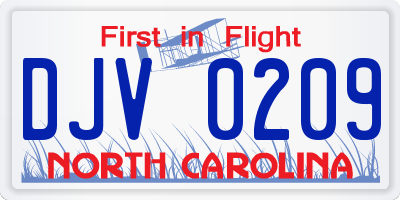 NC license plate DJV0209