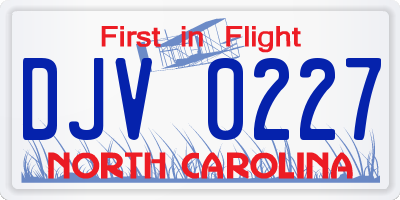 NC license plate DJV0227