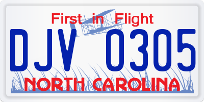 NC license plate DJV0305